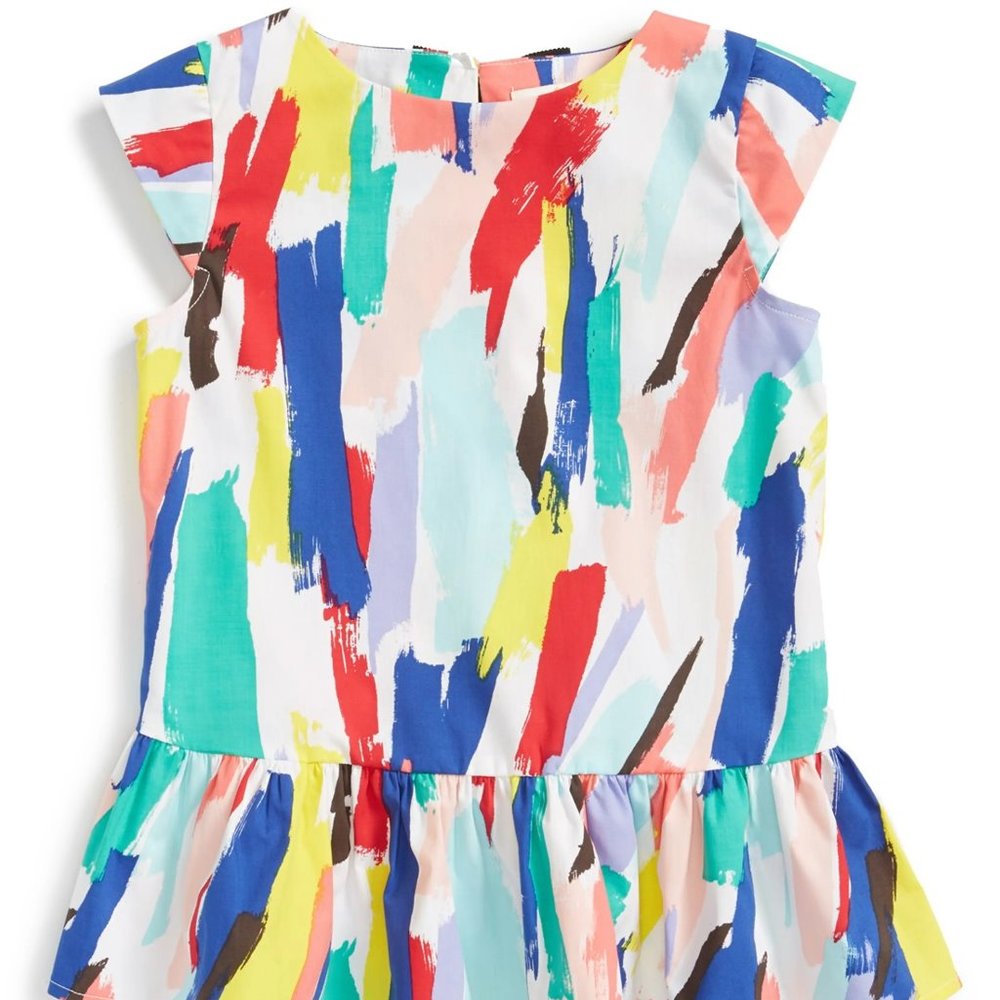kate spade ♠️ NEW top brush stroke peplum blouse cotton fancy GIRLS XL